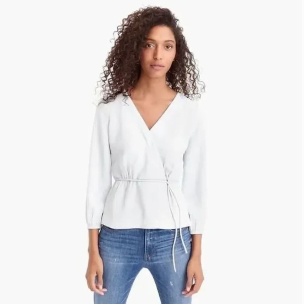 JCrew Petite White Faux Wrap Top
